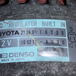 Генератор Toyota 4A/5A Corolla/Sprinter Carib/Corona/Carina AE90/AE95/AT170/AT175 OLD 3 конт. круглый разъём ( S/IG/L ) 12V. 70A. 27060-16230/100211-8