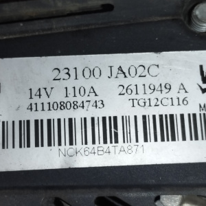 Генератор Nissan/Renault QR25DE/2TR703 Teana/X-Trail J32/T31/HY0 14V 110A 3 конт. пластик. крышка дефект задней крышки и муфты 23100-JA02C