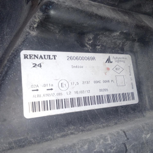 Фара Renault Duster HSA/H79 '2012 лев светлый отражатель 260600069R